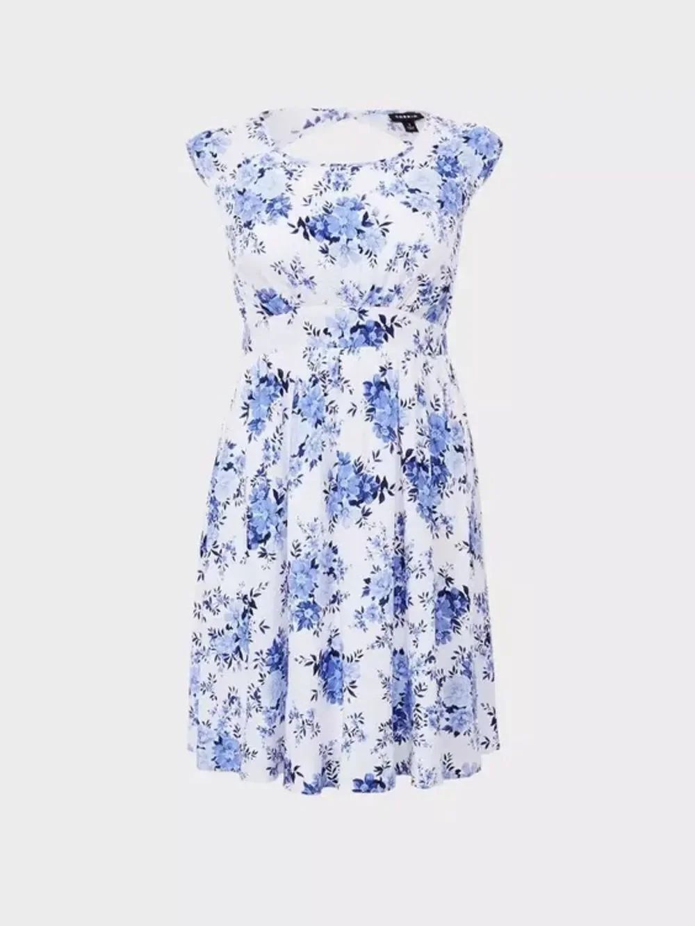 Torrid | Mini Challis Sleeveless Skater Dress in Blue Floral | 0